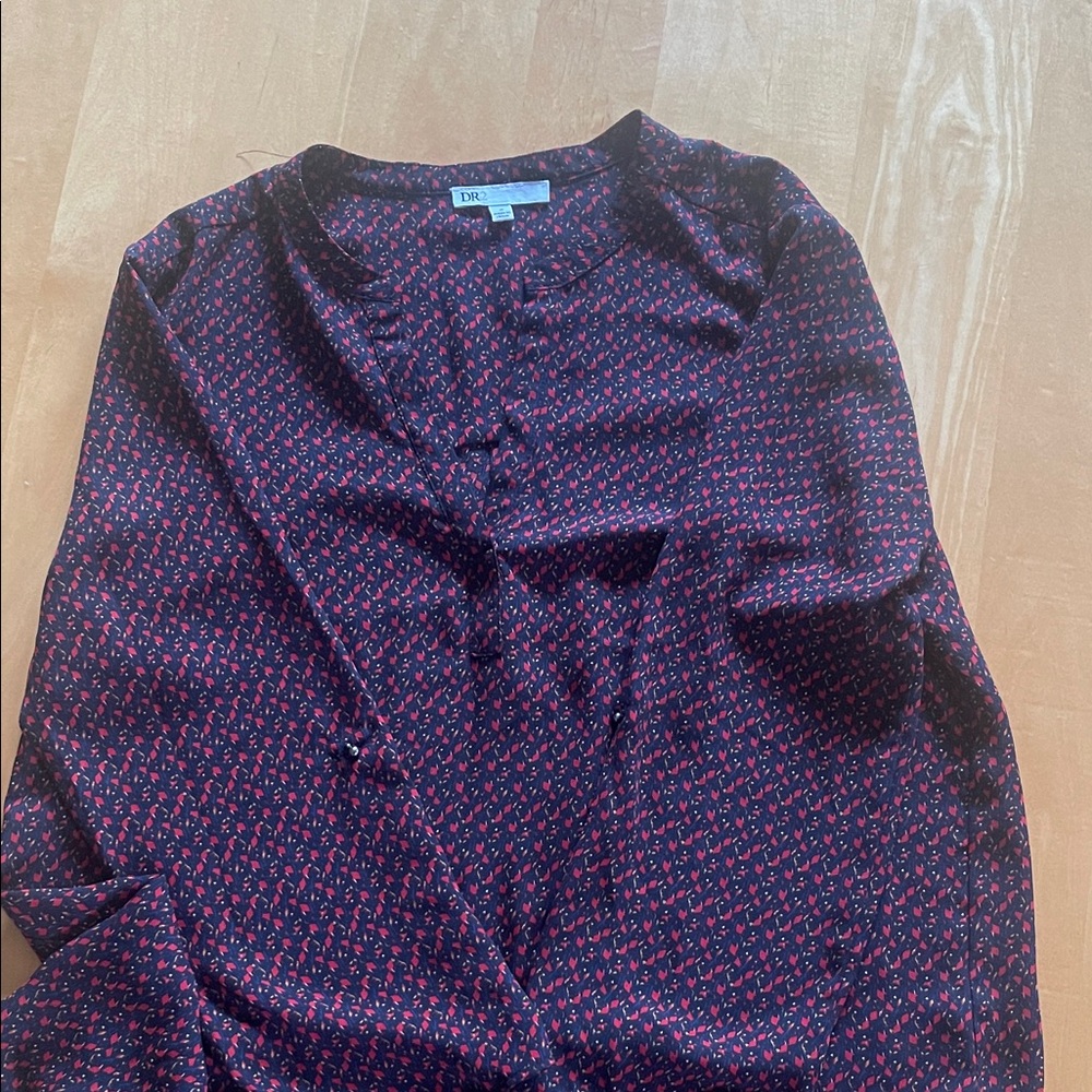 Black Blouse with Red Floral Print